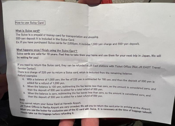 Instructions pour le dépôt de la carte Suica